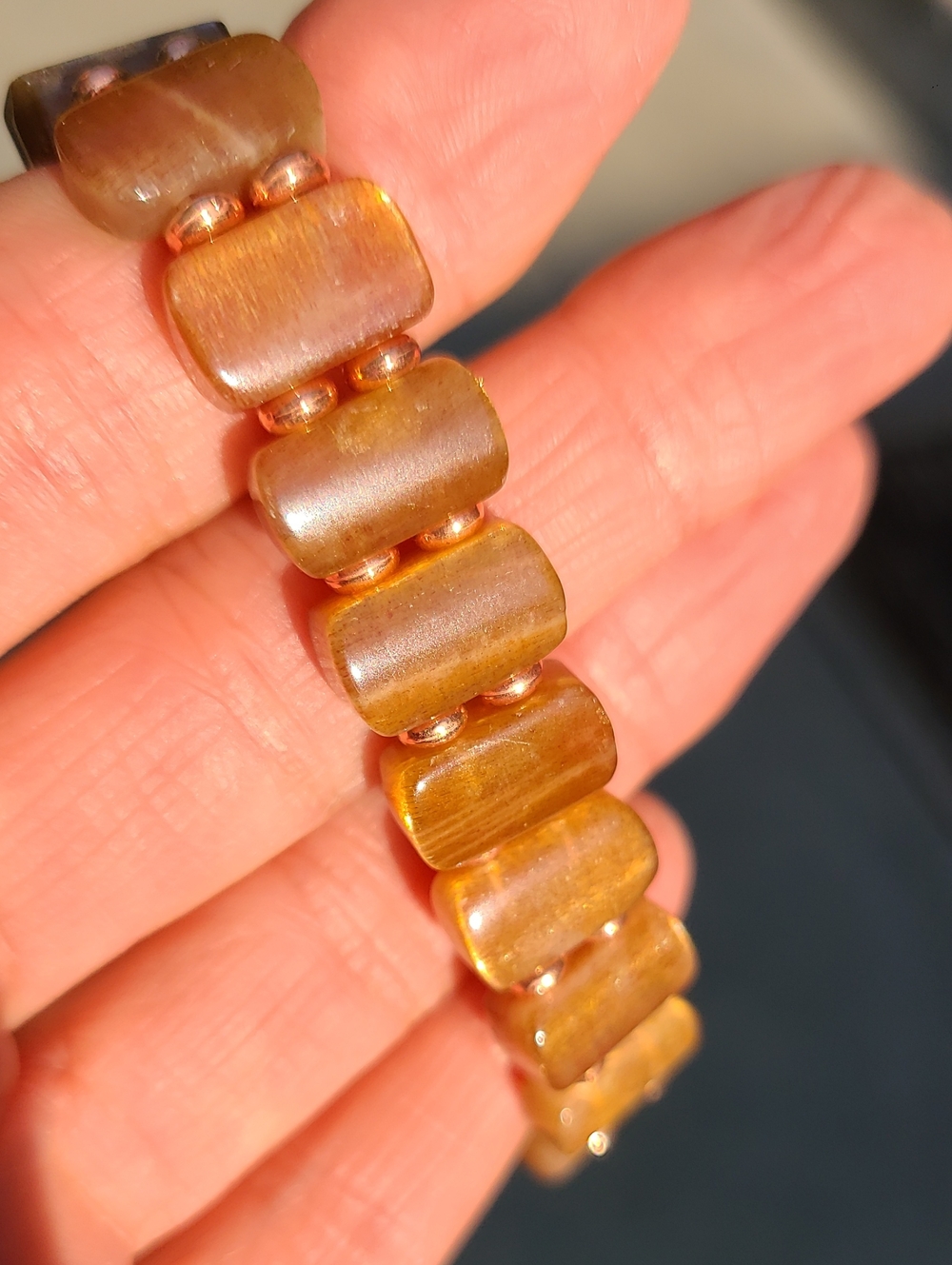 Hand Crafted Sunstone Beaded Stretch Bracelet